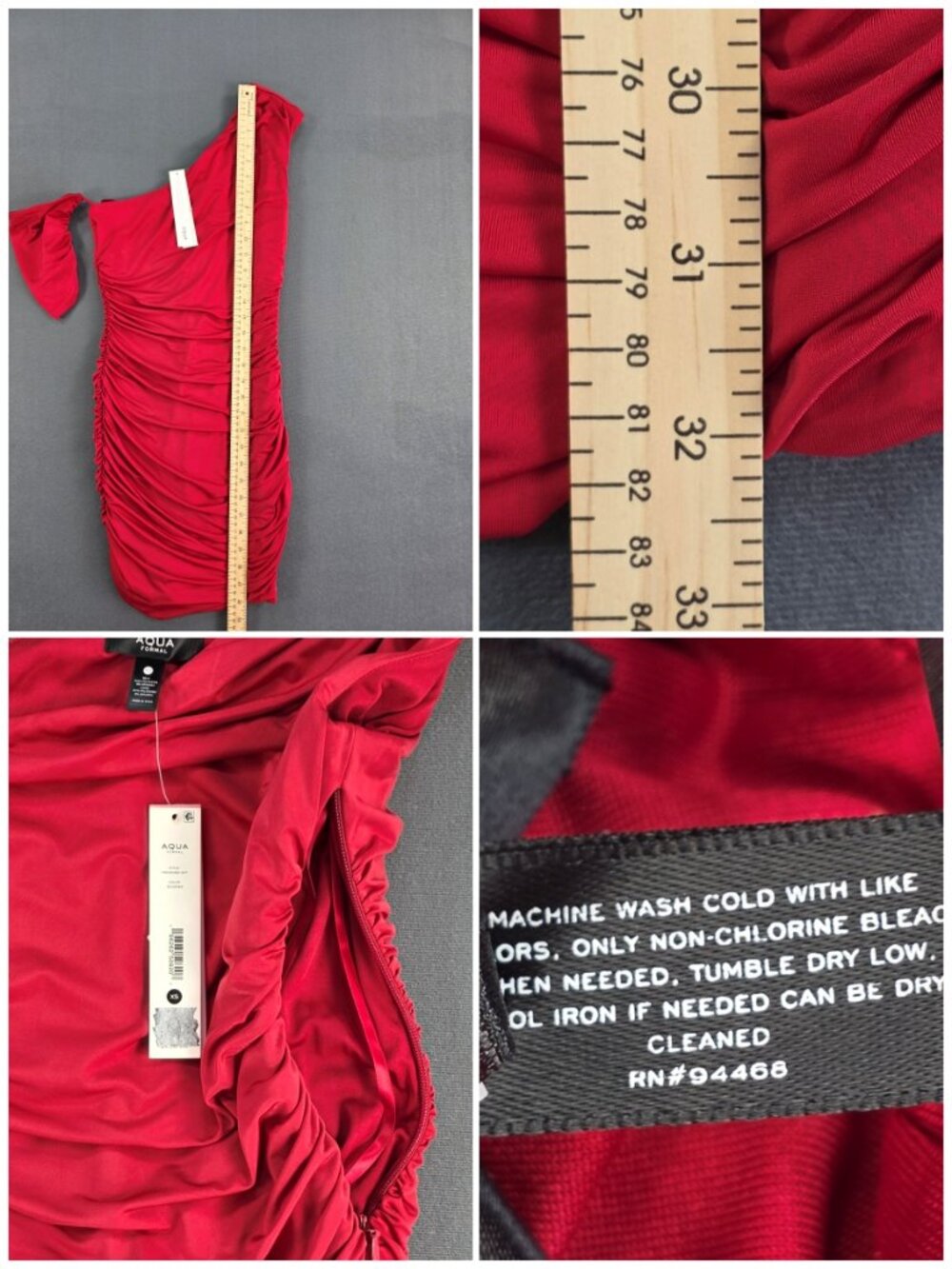 AQUA Red One Shoulder Ruched Bodycon Mini Dress XS NWT Cocktail Party - Picture 7 of 7